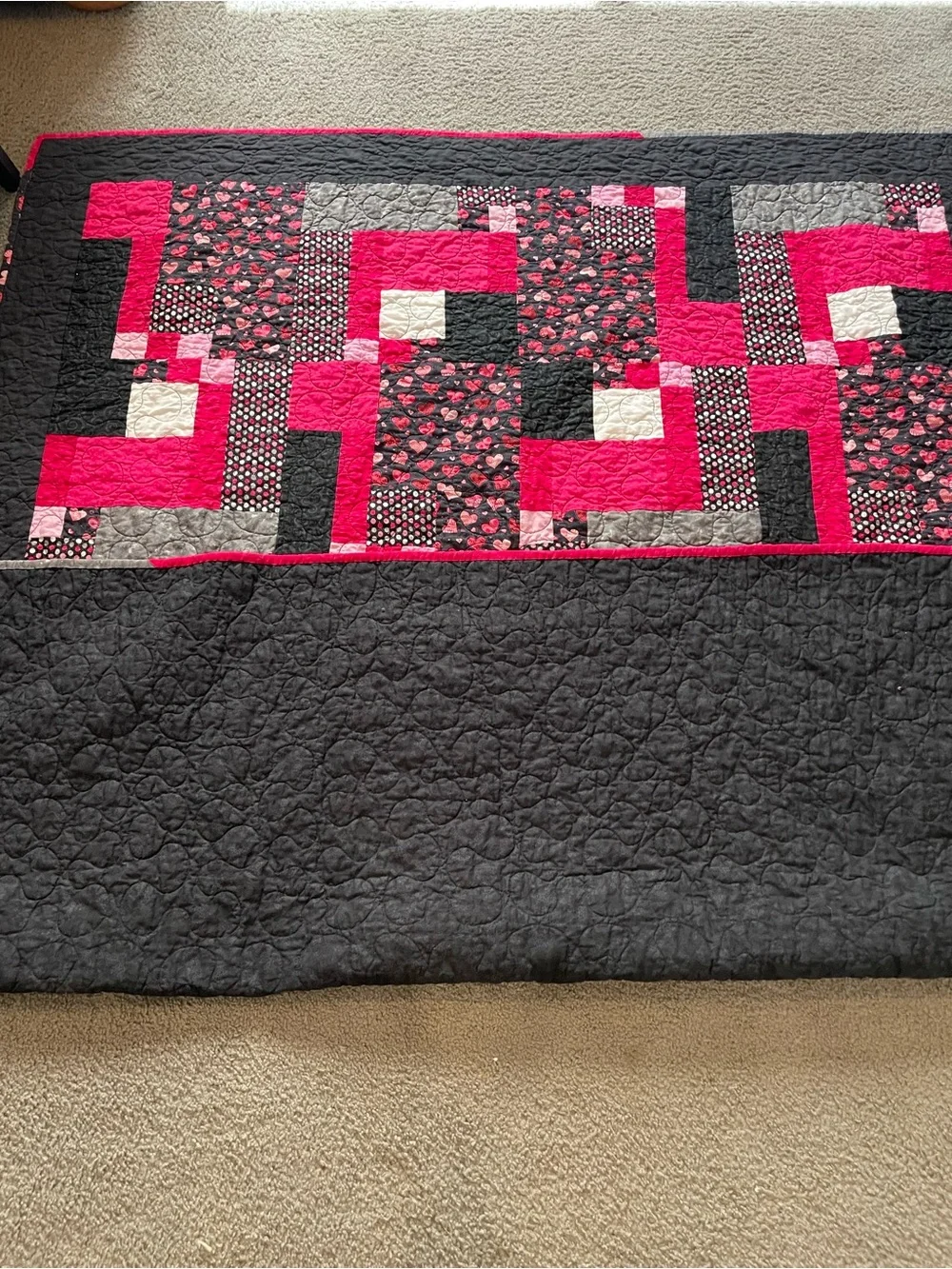 Handmade Black & Hot Pink Patchwork Quilt - Brand Unspecified